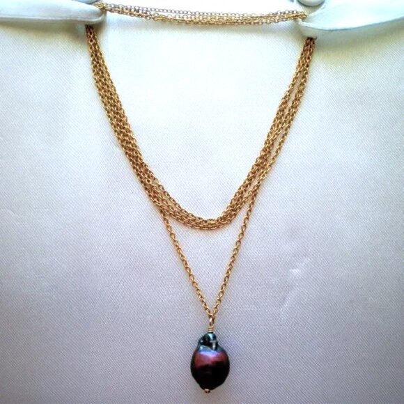 Samira 13 18K Gold Tahitian Black Baroque Pearl Pendant Necklace Chain $1310 - Picture 7 of 9
